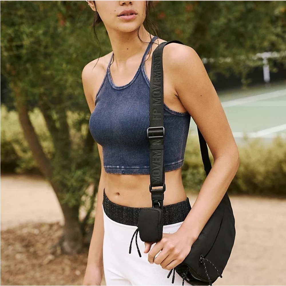 FP MOVEMENT Happiness Runs Ribbed Navy Atheleisure Racerback Cropped Tank Top